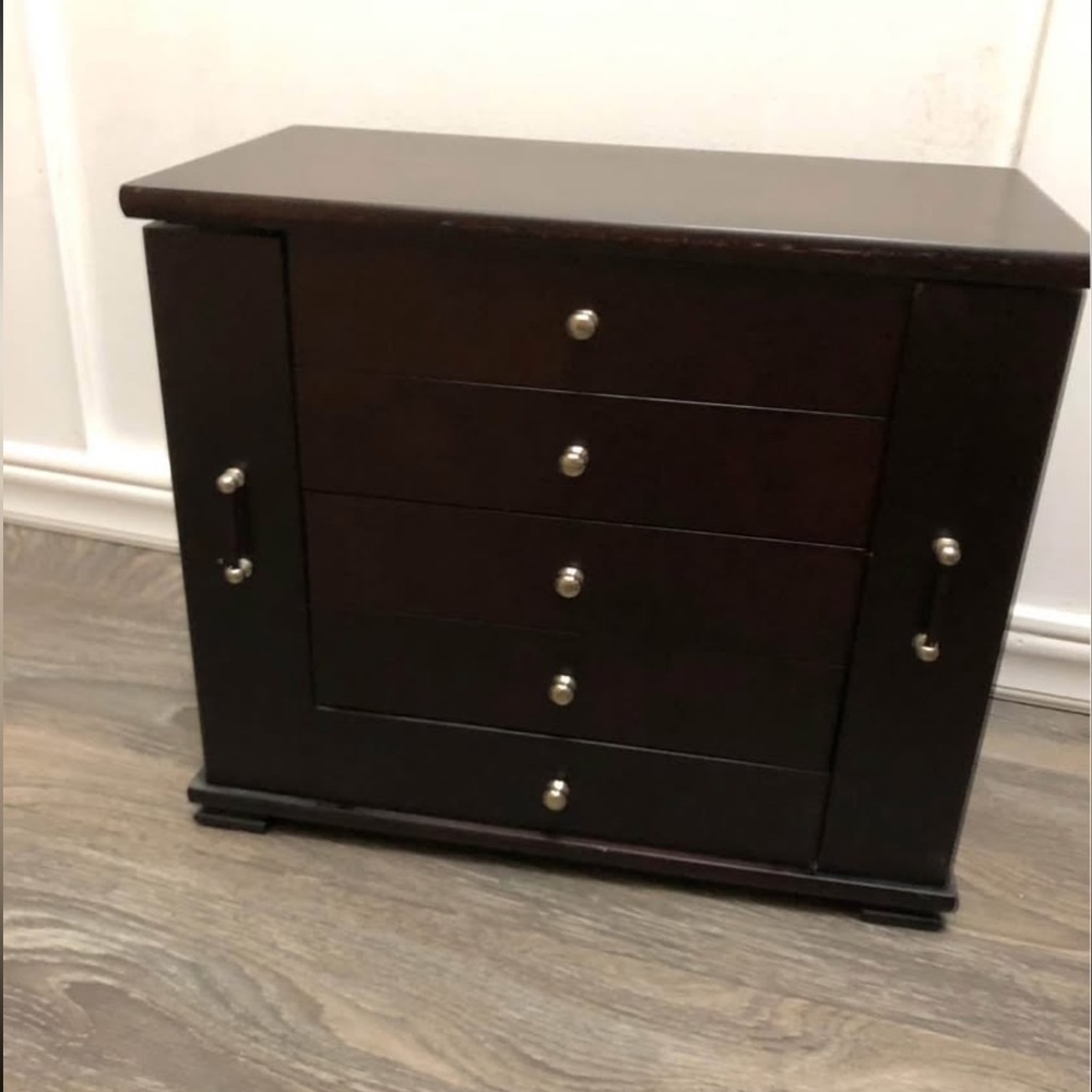 Dark Brown Wooden Jewelry Box with Mirror - Picture 3 of 7